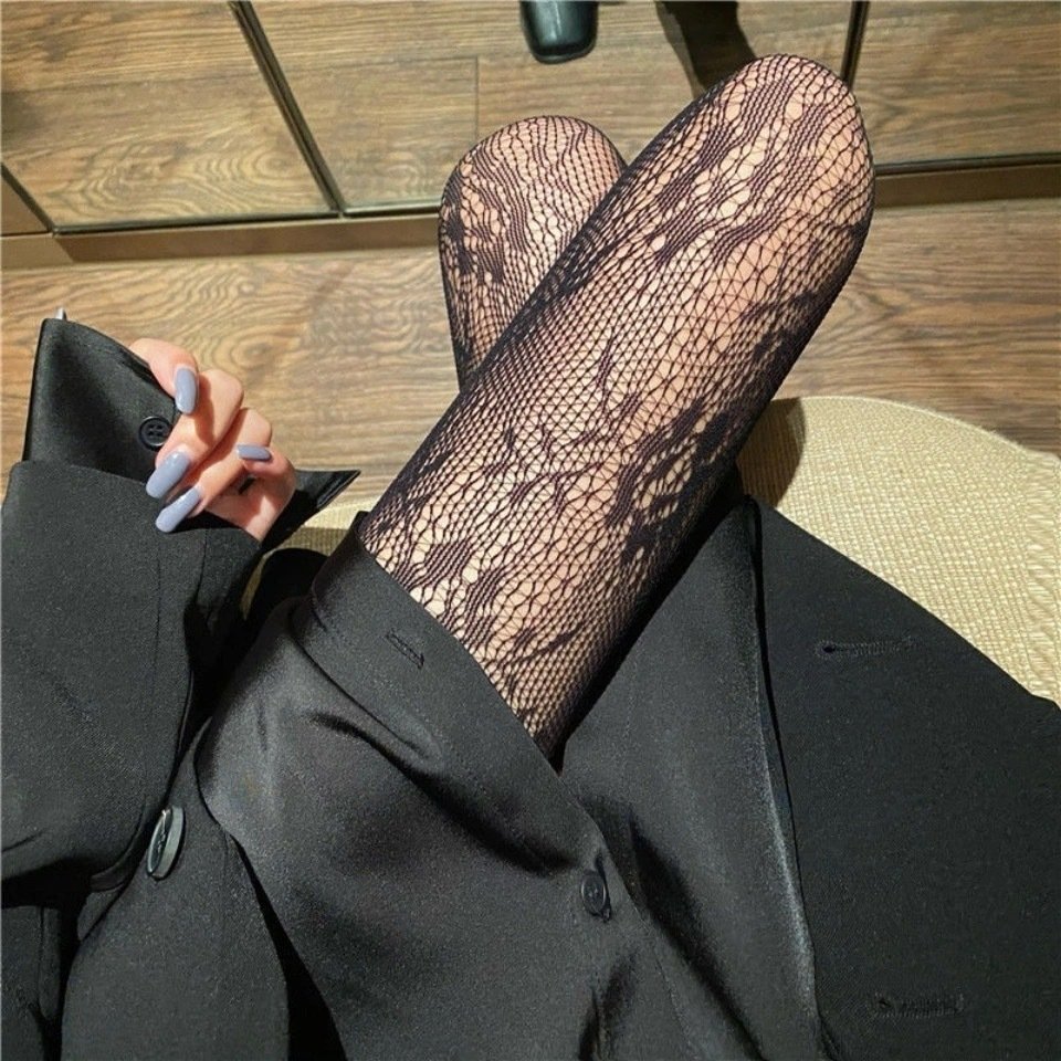 Mixed with multipleTattoo jacquard lace twill anti-hook silk black silk plus size pantyhose - 图片 11