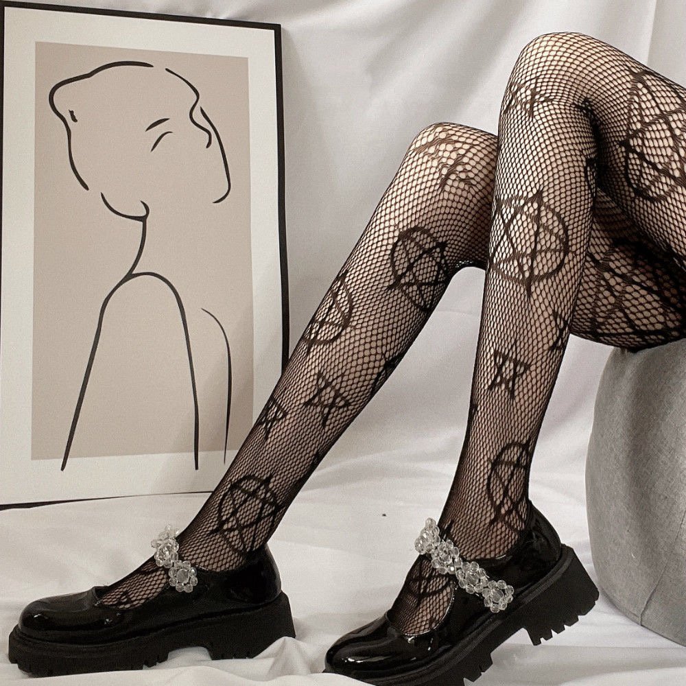 Mixed with multipleTattoo jacquard lace twill anti-hook silk black silk plus size pantyhose - 图片 10