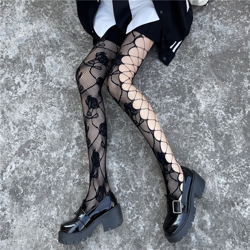 Mixed with multipleTattoo jacquard lace twill anti-hook silk black silk plus size pantyhose - 图片 2