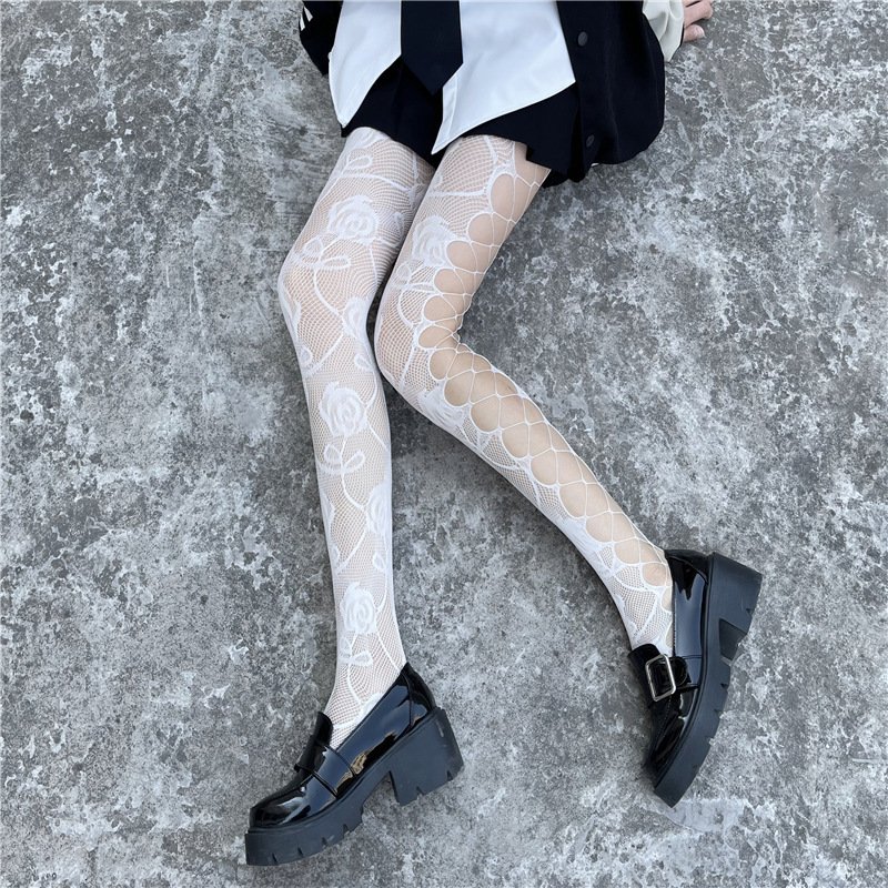 Mixed with multipleTattoo jacquard lace twill anti-hook silk black silk plus size pantyhose - 图片 5