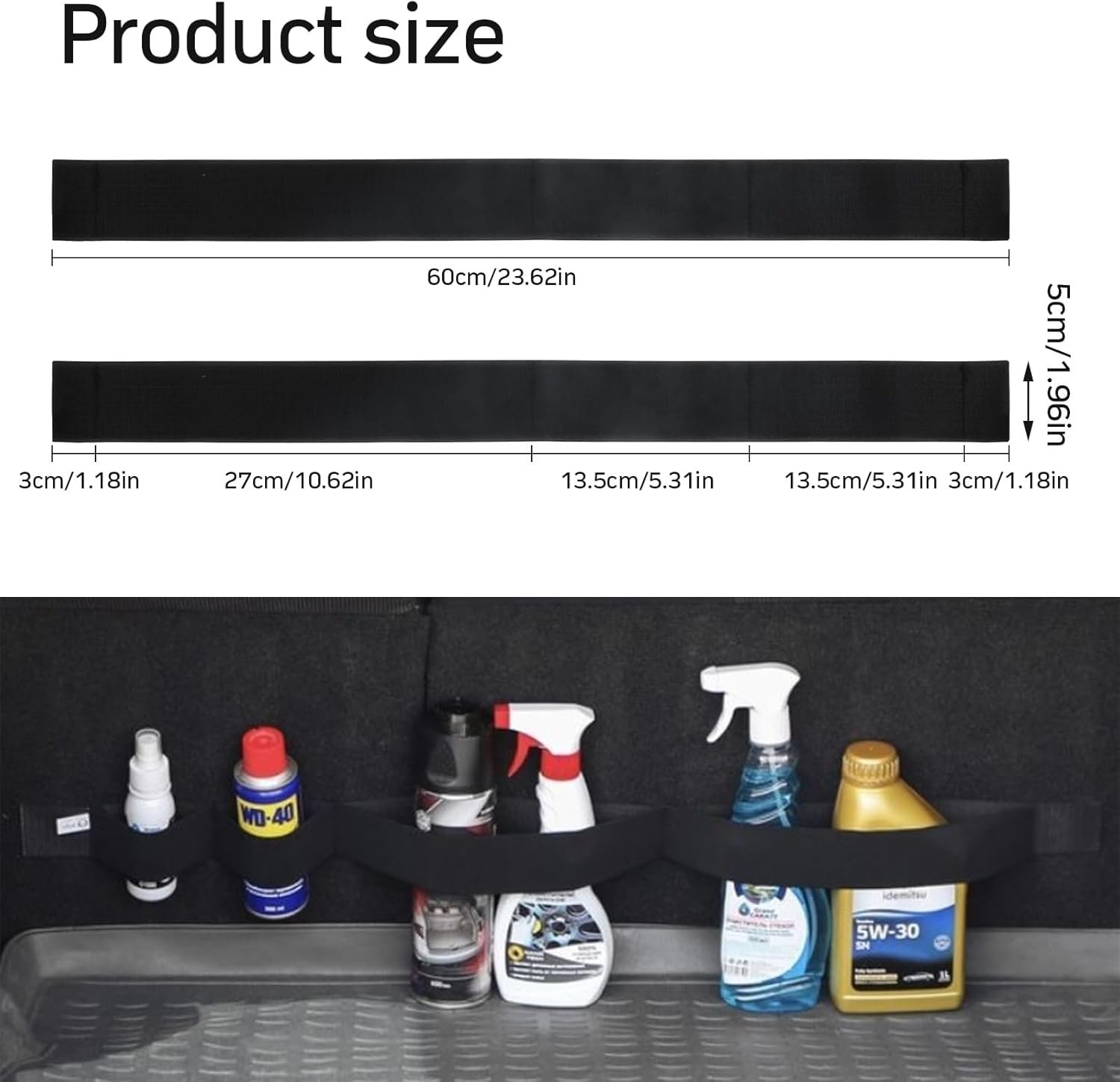 Pack of 2 Boot Orgagnizer Velcro of Items in the Car, Black Car Mounting Strap, Velcro Strap for Attaching, Car Accessories for Cars, Vans, Trucks - 图片 2