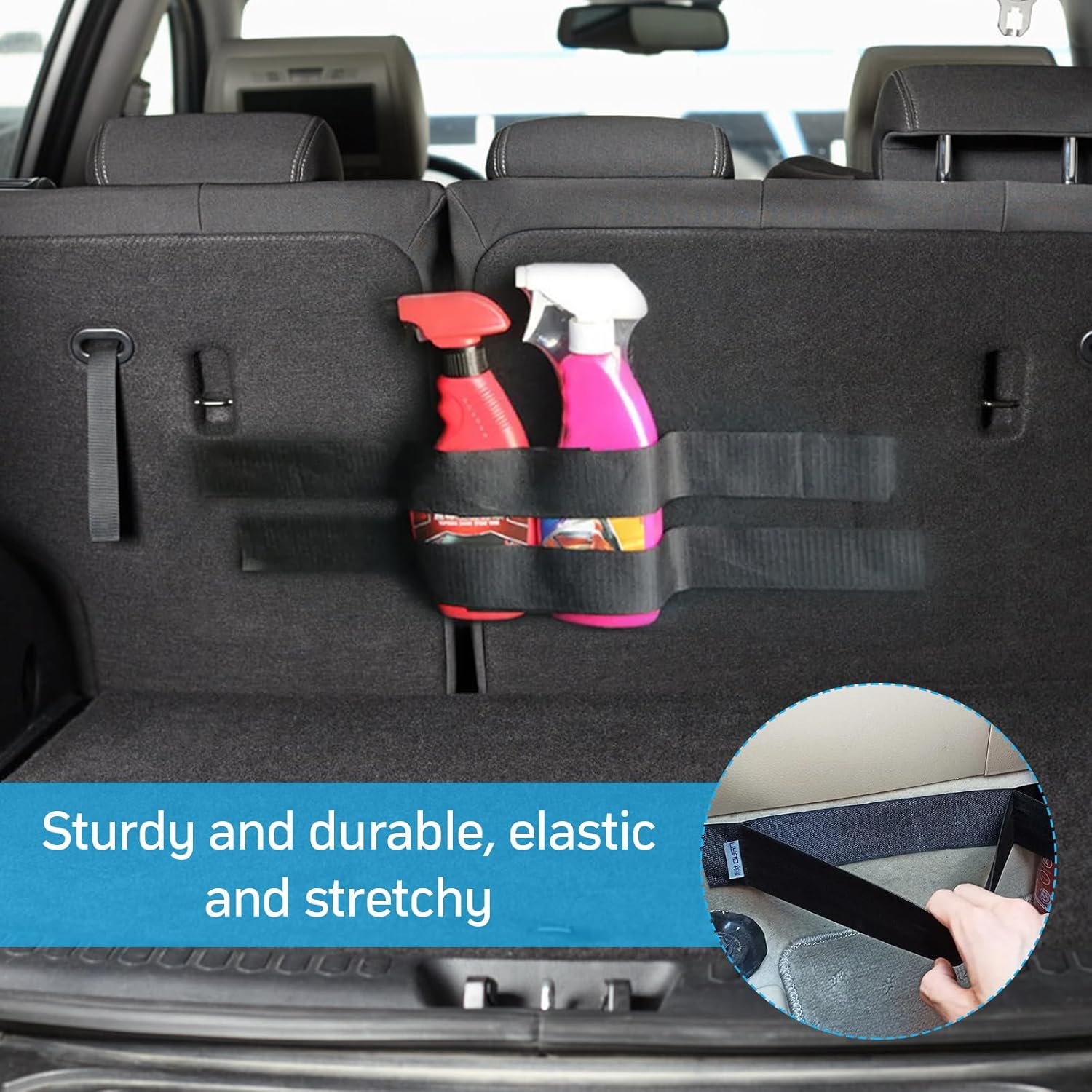Pack of 2 Boot Orgagnizer Velcro of Items in the Car, Black Car Mounting Strap, Velcro Strap for Attaching, Car Accessories for Cars, Vans, Trucks - 图片 5