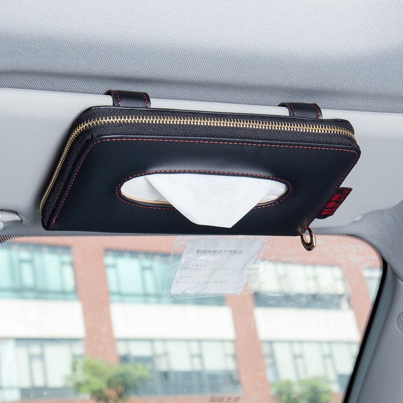 Car Tissue Holder, Sun Visor Tissue Holder, Car Visor Napkin Holder, PU Leather Backseat Tissue Case Holder for Car Vehicle with Zipper - 图片 4