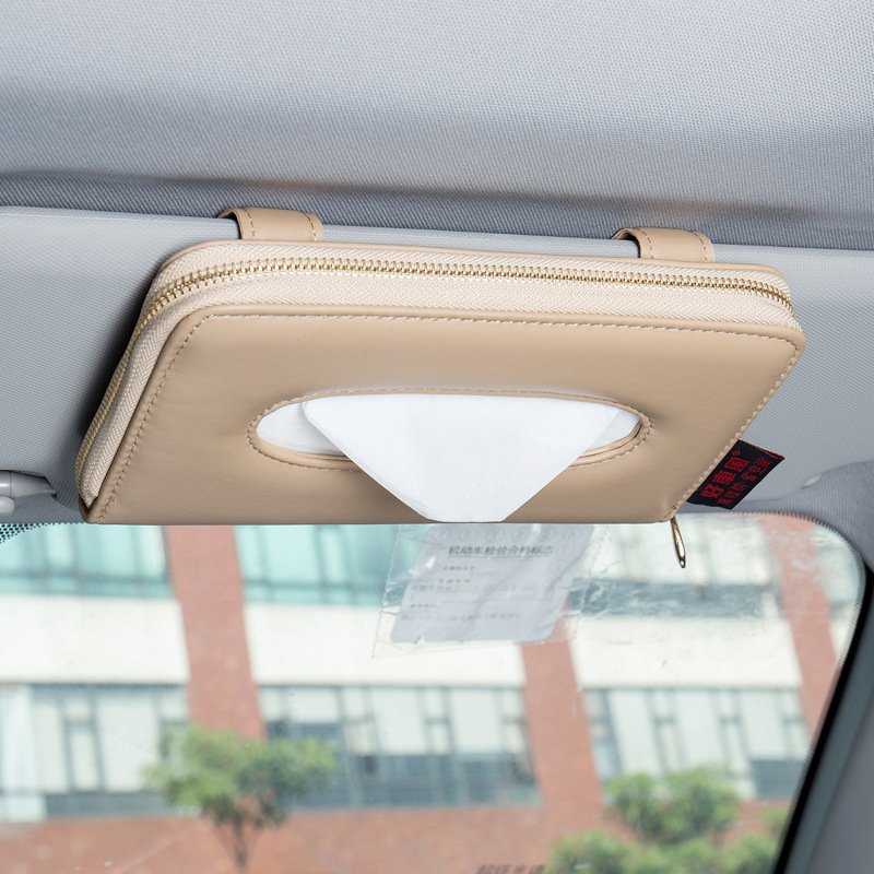 Car Tissue Holder, Sun Visor Tissue Holder, Car Visor Napkin Holder, PU Leather Backseat Tissue Case Holder for Car Vehicle with Zipper - 图片 5