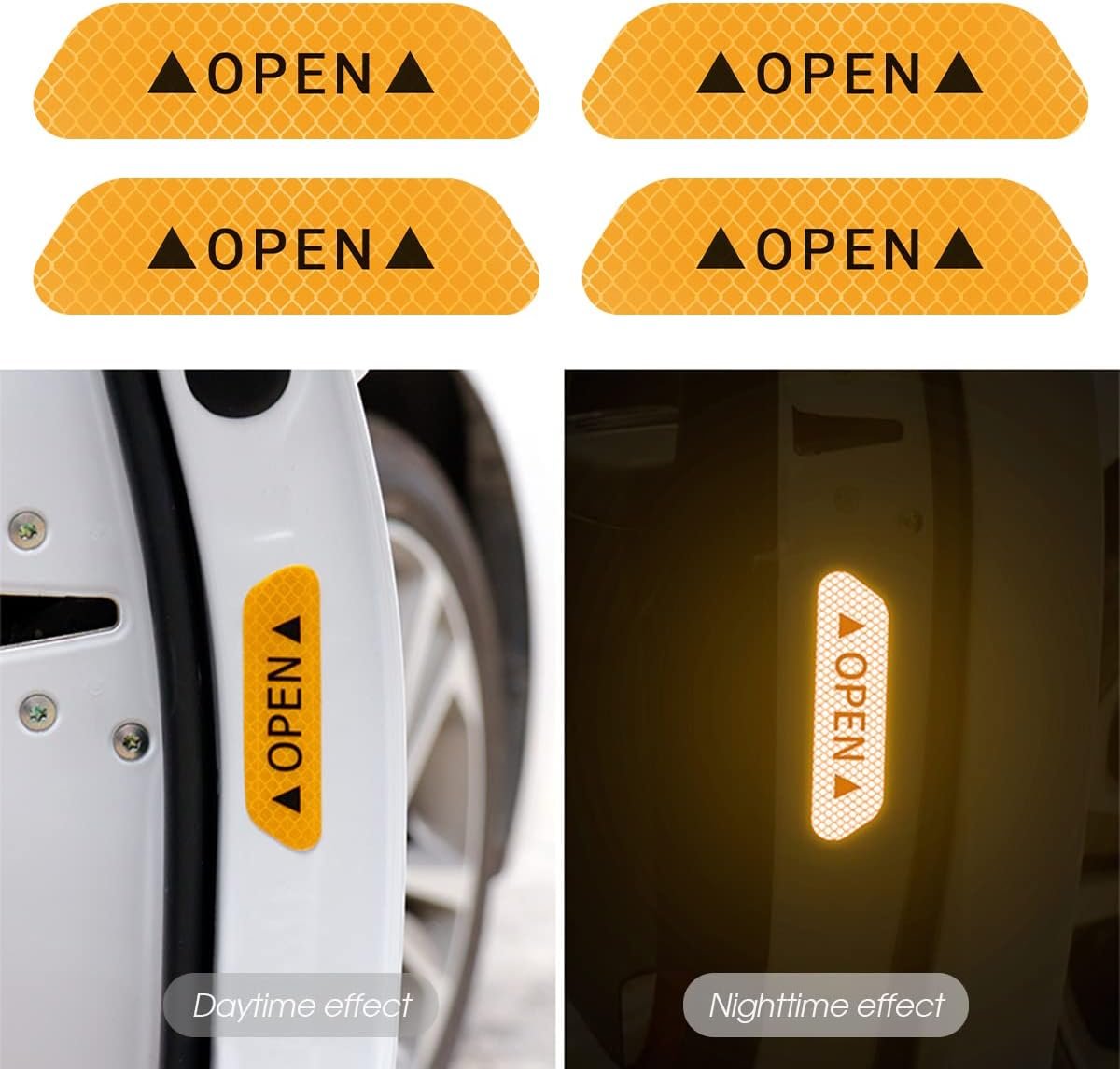 4PCS Reflective Open Warning Stickers for Car Door, Night Visibility Auto Safety Prompt Decals, 3.6 Inch Anti-Collision Protective Strip Tape, Car Accessories Universal for Truck, SUV, Van - 图片 5